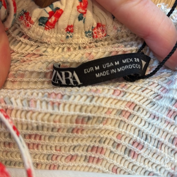 Zara Tank Tie Strap Linen Floral Babydoll Blouse Size Medium - Picture 7 of 8